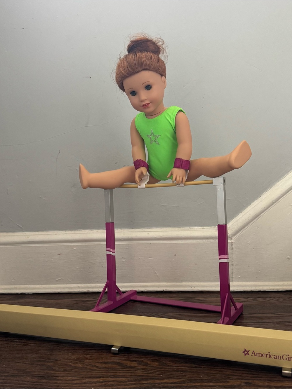 American Girl Retired Gymnastics Practice Bar, Beam, & Green Leotard